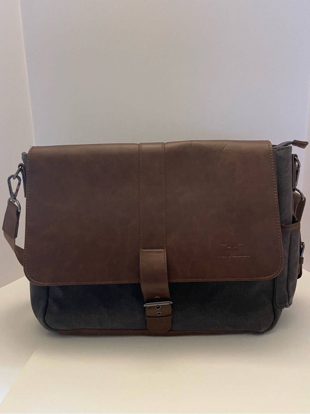 VEFEHL Canvas Laptop Messenger Bag Brown Gray Crossbody Briefcase Work Travel